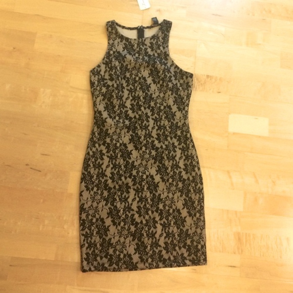 New black nude lace dress fitted sexy dress small